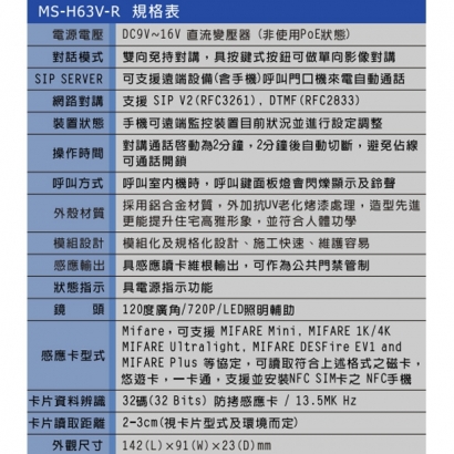 MS-H63V-R IP公共玄關單鍵影視對講感應門口機