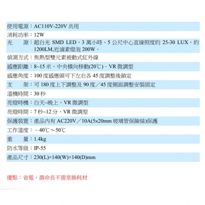 RS-ZY150LF  白光LED自動感應燈(12W)