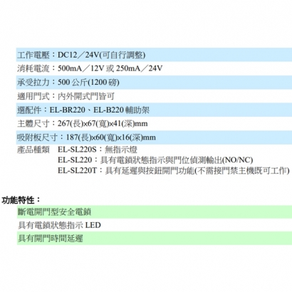 EL-SL220S 1200磅外露式電磁鎖 無指示燈