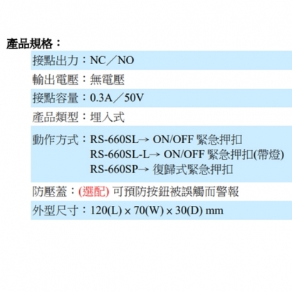 RS-660SL-L  ON/OFF緊急押扣(帶燈)