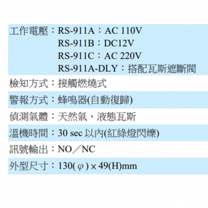 RS-119A-DLY 搭配瓦斯遮斷閥 瓦斯偵測器