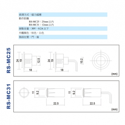 RS-MC25 隱藏式磁簧開關 適用於鋼門