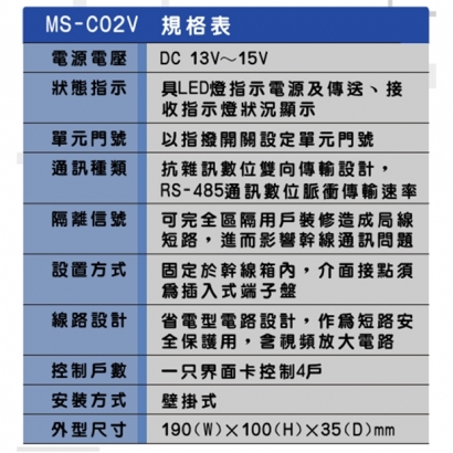 MS-C02V 1：4影視對講介面器