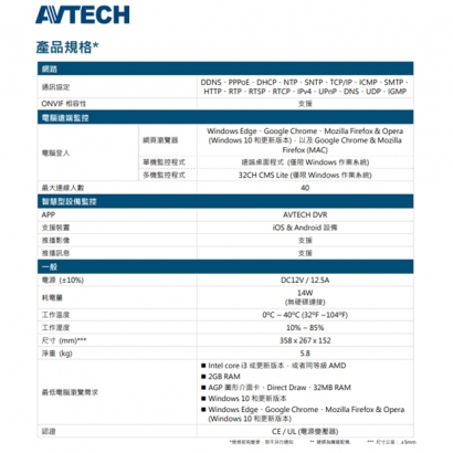 AVTECH 陞泰 DGH8516AX(US)-U1 16 路網路型錄影主機 (支援安裝8顆硬碟)
