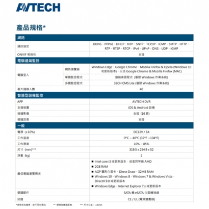 AVTECH 陞泰 DGH2114BX(US)-U1 16 路 H.265 網路型錄影主機