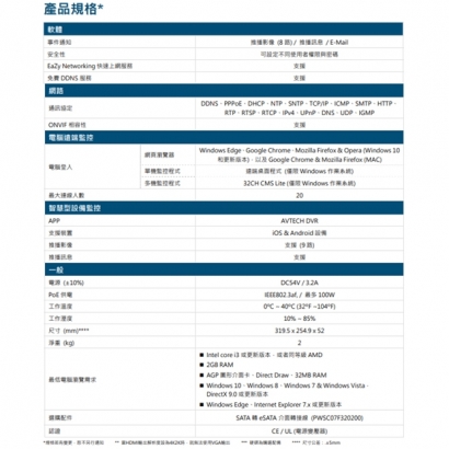 AVTECH 陞泰 AVH2109AIX(US)-U1 AI 智慧偵測 9 路 H.265 網路型錄影主機