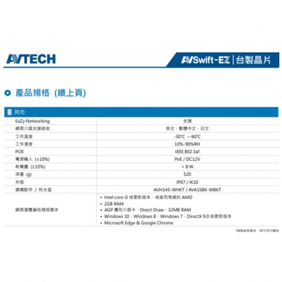AVTECH 陞泰 DGM8304SVAT AI 智慧 H.265 八百萬畫素紅外線半球型網路攝影機
