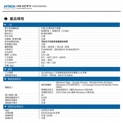 AVTECH 陞泰 AVZ4017AV(US)-U1 H.265 5MP 五合一 16CH XVR  (最多可安裝4顆硬碟)