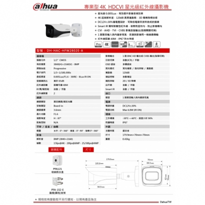 大華dahua DH-HAC-HFW2802E-A 專業型4K HDCVI星光級紅外線攝影機1.jpg