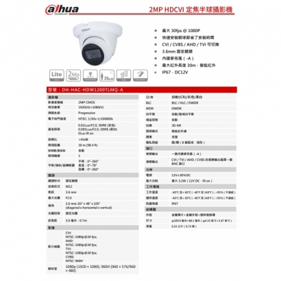 大華dahua DH-HAC-HDW1200TLMQ-A 2MP HDCVI快速安裝紅外半球型攝影機1.jpg