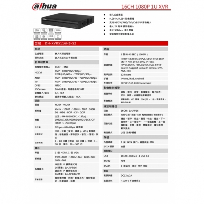大華dahua DH-XVR5116HS-S2 16CH 1080P 1U XVR 錄影主機1.jpg
