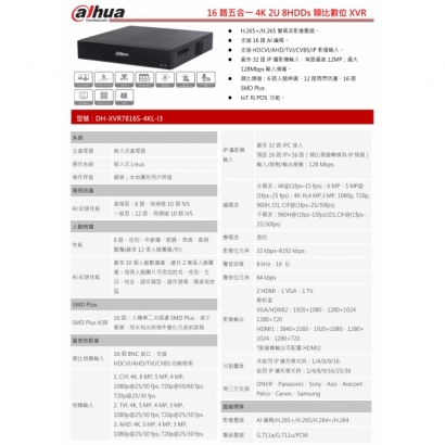 大華dahua DH-XVR7816S-4KL-I3 16路五合一4K 2U 8HDDs類比數位XVR1.jpg 大華dahua DH-XVR7816S-4KL-I3 16路五合一4K 2U 8HDDs類比數位XVR1.jpg