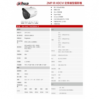 大華dahua DH-HAC-TW2000N-A 2MP IR HDCVI定焦槍型攝影機1.jpg