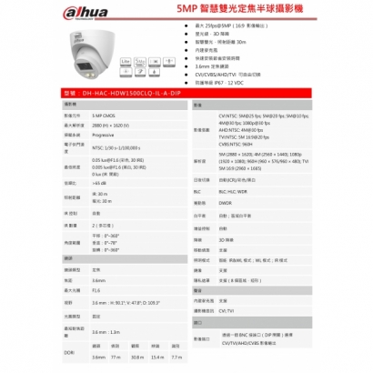 大華dahua DH-HAC-HDW1500CLQ-IL-A-DIP 5MP智慧雙光定焦半球攝影機1.jpg