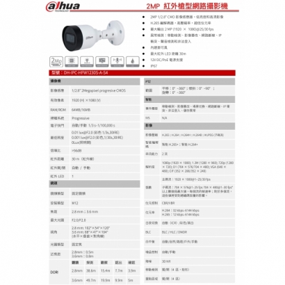 大華dahua DH-IPC-HFW1230S-A-S4 2MP 紅外槍型網路攝影機1.jpg