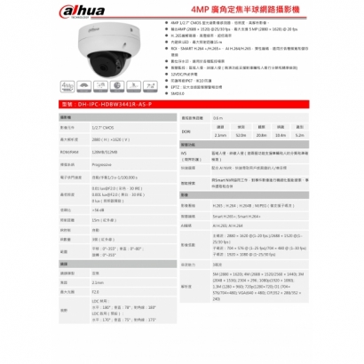 大華dahua DH-IPC-HDBW3441R-AS-P 4MP 廣⾓定焦半球網路攝影機1.jpg