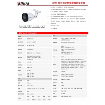 大華dahua DH-IPC-HFW1830S 8MP紅外線定焦槍型網路攝影機1.jpg
