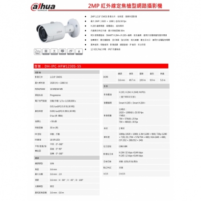 大華dahua DH-IPC-HFW1230S-S5 2MP紅外線定焦槍型網路攝影機1.jpg