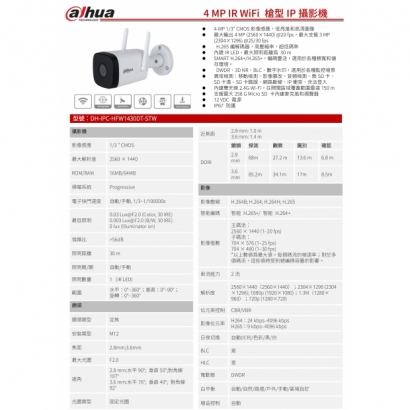 大華dahua DH-IPC-HFW1430DT-STW 4 MP IR WiFi 槍型 IP 攝影機1.jpg