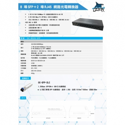 OC-802G-SFP 8 埠SFP＋2 埠RJ45 網路光電轉換器1.jpg