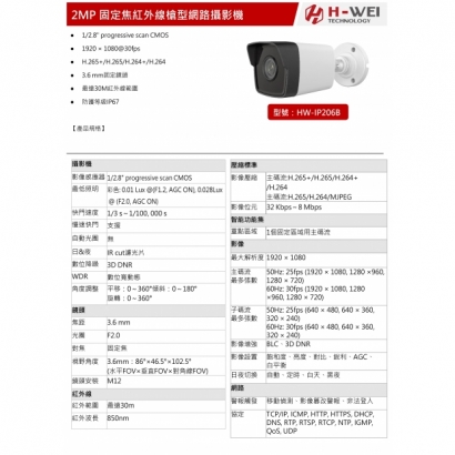 HW-IP206B 2MP 固定焦槍紅外網路槍型攝影機1.jpg