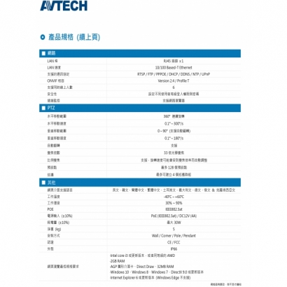 AVTECH 陞泰 DGM5937T 五百萬畫素33倍快速球網路攝影機3.jpg