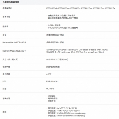 TP-LINK MC420L Omada 10G Multi-Gigabit SFP_ 乙太網路轉光纖轉換器.1.jpg