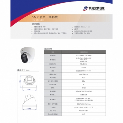 昇銳 HS-D135BH 5百萬半球型類比攝影機.1.jpg