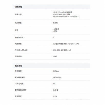 TP-LINK ES210X-M2 Omada 8 埠 2.5G BASE-T 簡易管理型交換器(含 2 10GE SFP+ 插槽) TP-LINK ES210X-M2 Omada 8 埠 2.5G BASE-T 簡易管理型交換器(含 2 10GE SFP+ 插槽)