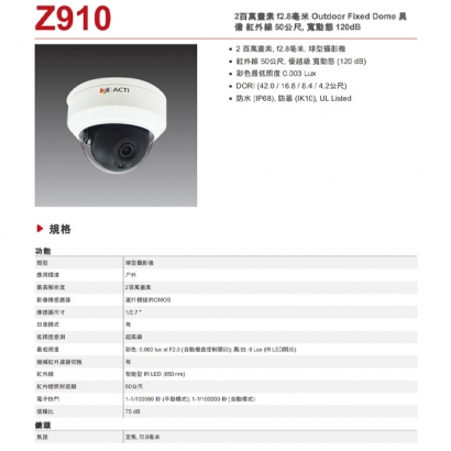 ACTi Z910 2百萬畫素 f2.8毫米 球型攝影機.1.jpg