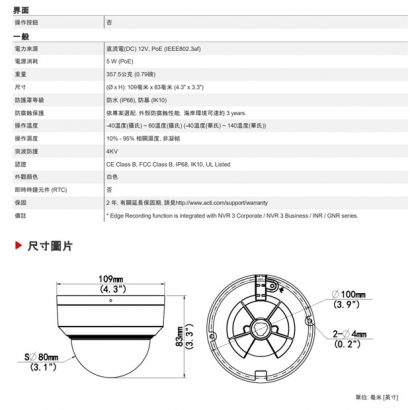 ACTi Z910 2百萬畫素 f2.8毫米 球型攝影機.3.jpg