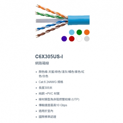 神盾 C6X305US-I Cat.6 24AWG 室內網路箱線 305mm.1.jpg