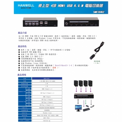 HANWELL SMK104K2 4x1 HDMI USB K.V.M 電腦切換器 _ 4K60Hz _.1.jpg