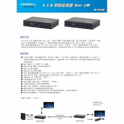 HANWELL HK-M150U HDMI K.V.M 訊號 over LAN 延長器 _ 多對多 _.1.jpg HANWELL HK-M150U HDMI K.V.M 訊號 over LAN 延長器 _ 多對多 _.1.jpg