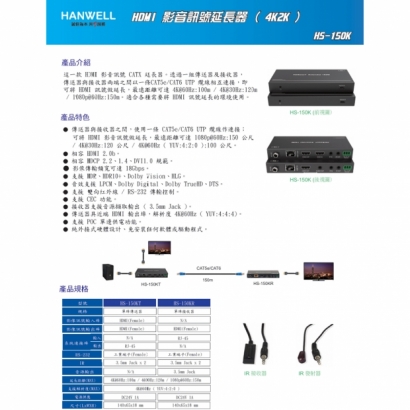 HANWELL HS-150K HDMI 訊號 CAT.X 延長器 4K60Hz.1.jpg HANWELL HS-150K HDMI 訊號 CAT.X 延長器 4K60Hz.1.jpg