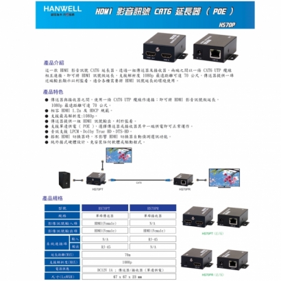 HANWELL HS70P HDMI 訊號 CAT.6 延長器 1080p@60Hz.1.jpg HANWELL HS70P HDMI 訊號 CAT.6 延長器 1080p@60Hz.1.jpg