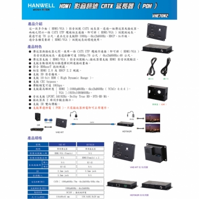 HANWELL VHE70W2 嵌壁式 VGA HDMI 訊號 CAT.X 延長器 4K60Hz.1.jpg