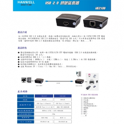 HANWELL UE2100 USB 2.0 訊號 CAT.X 延長器.1.jpg HANWELL UE2100 USB 2.0 訊號 CAT.X 延長器.1.jpg
