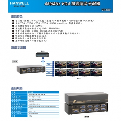 HANWELL VS108 1x8 VGA 訊號同步分配器 _ 450MHz _.1.jpg HANWELL VS108 1x8 VGA 訊號同步分配器 _ 450MHz _.1.jpg